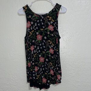 Old Navy Black Floral Tank with Pink & Green Print